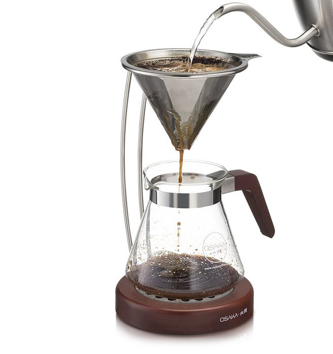 Osaka Pour-Over Coffee Dripper with Wood Stand - Full Brewing Set for a Homemade Pourover. "Lake Mashu" (Natrual) N11