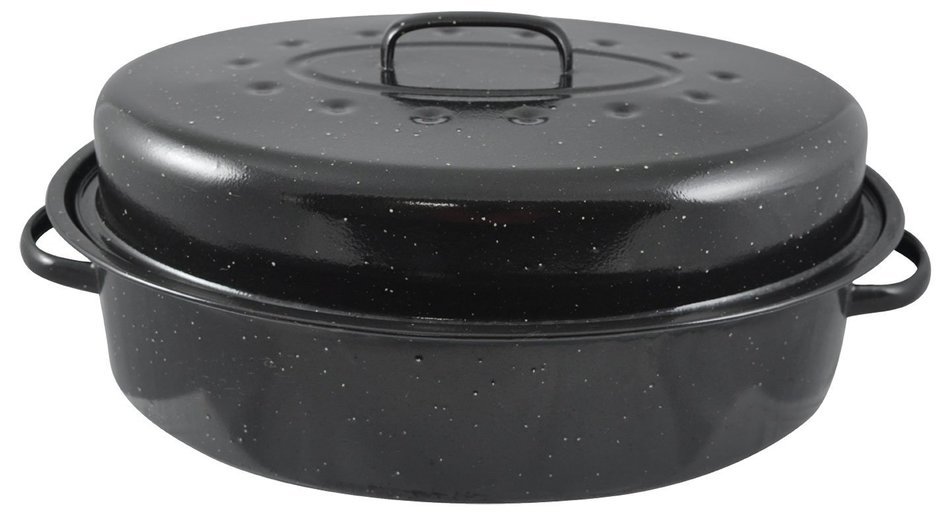 HDS TRADING Non-Stick Carbon Steel Roaster with Lid, 19-Inch, Black