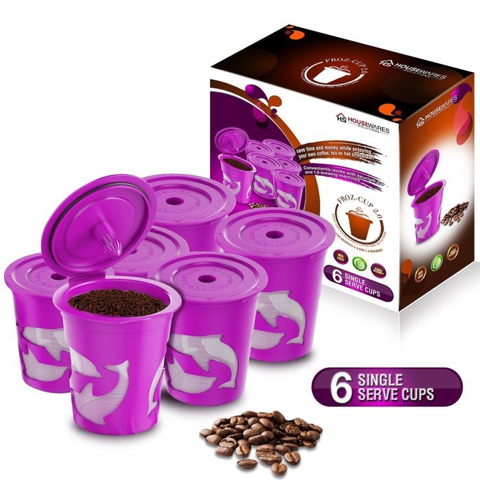 FROZ-CUP 2.0 - 6 Refillable/Reusable K Cups for Keurig 2.0 - K200, K300, K400, K500 Series and all 1.0 Brewers... N4