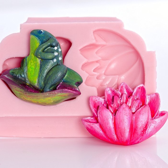 Frog and Lily Pad Flower Flexible Silicone Mold, Fondant, Candy, Chocolate, Food Safe, Polymer Clay, Resin Mold... N3