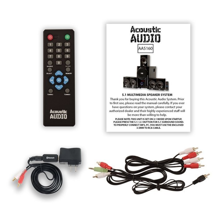 Acoustic Audio AA5160 Home Theater 5.1 Speaker System with FM Tuner and Bluetooth Multimedia