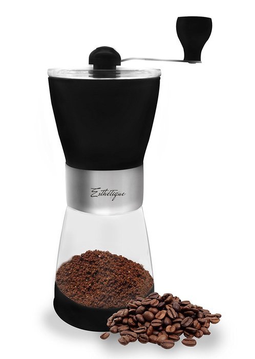 Esth&eacute;tique Manual Coffee Grinder Mill Ceramic Burr Glass Storage Portable Coffee Bean Ground Maker N4