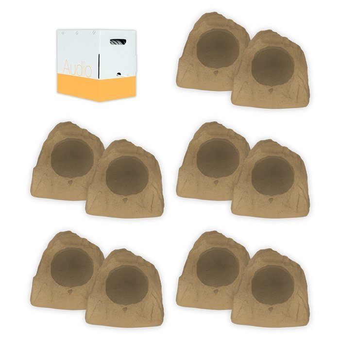 Theater Solutions 10R8S Outdoor Sandstone 8" Rock 10 Speaker Set with Wire for Yard Pool Spa Patio Garden