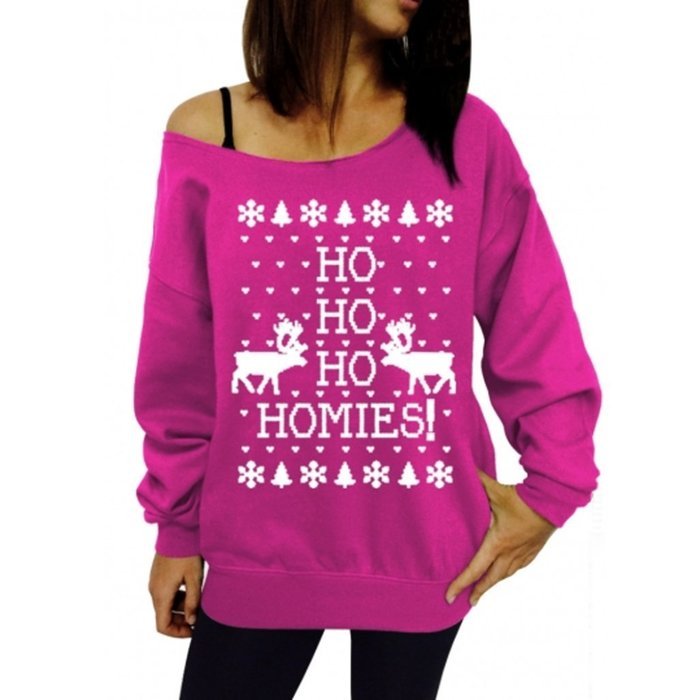 Xmas Pullover Shirt,Morecome Womens Christmas Printing Off Shoulder Sweatshirt (XL, Green) N21