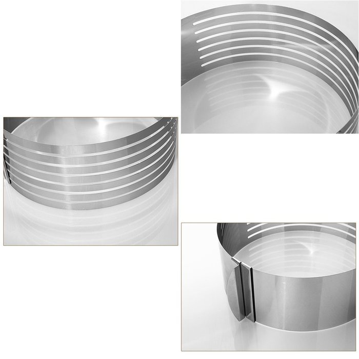 SUNLIGHTAM Stainless Steel Adjustable Size Mousse Cake Ring Mold Layer Slicer Cutter Retractable Baking Tool (... N9