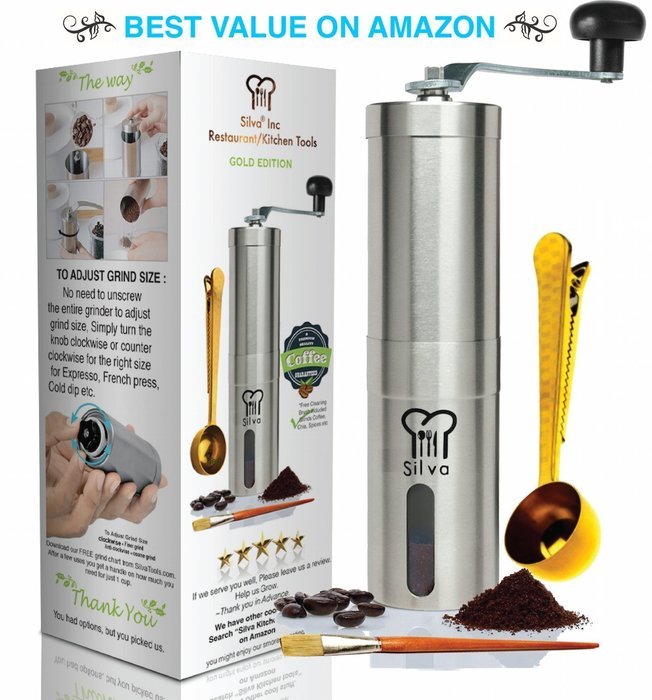 Silva Manual Coffee Grinder Set with Coffee Scoop, Brush and Extra Part - Hand Coffee Grinder l Manual Burr Grinder... N7