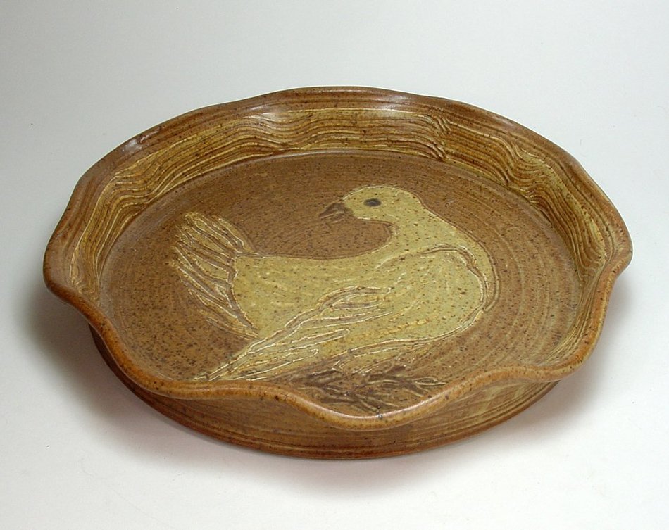 Stoneware Dove Pottery Pie Plate Ceramic Serving Baking Dish Tray N4