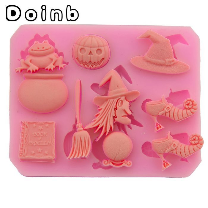 Doinb 7pcs/Set Halloween Skull Witch Candy Cake Pastry Fondant Silicone Molds GJM-9100 N2