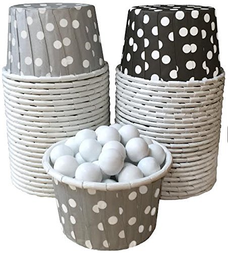 Outside the Box Papers Silver, Black and White Polka Dot Candy/Nut Cups 48 Pack Black, Silver, White