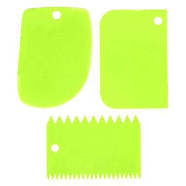 Sher (Random color)1set New 3x Plastic Dough Fondant Scraper Cake Decorating Plain Smooth Jagged Clear bowls Tool N5