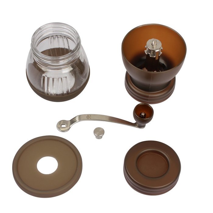 RC Mini Hand-Crank Coffee Bean Grinder Manual Coffee Grinding Mill 120g With Brush & Lid - Brown