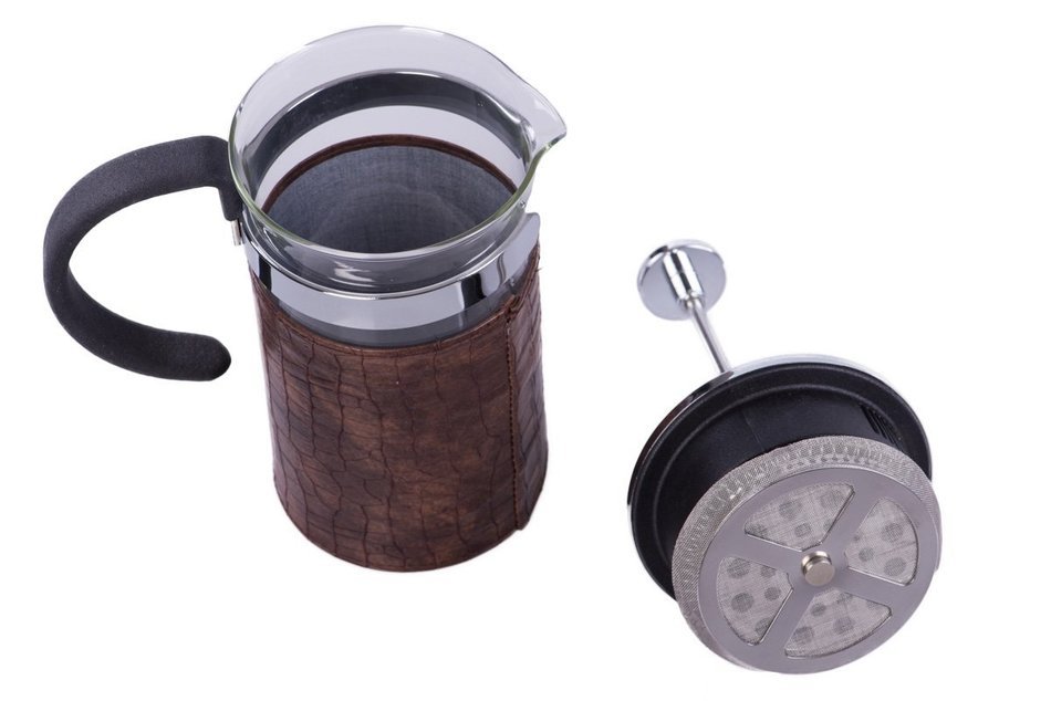 Gourmet 2.5 Cup Chrome French Press Coffee Brewer with Brown Heat-Sealing Sleeve
