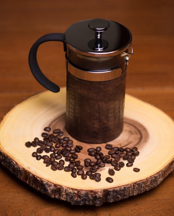 Gourmet 2.5 Cup Chrome French Press Coffee Brewer with Brown Heat-Sealing Sleeve N2