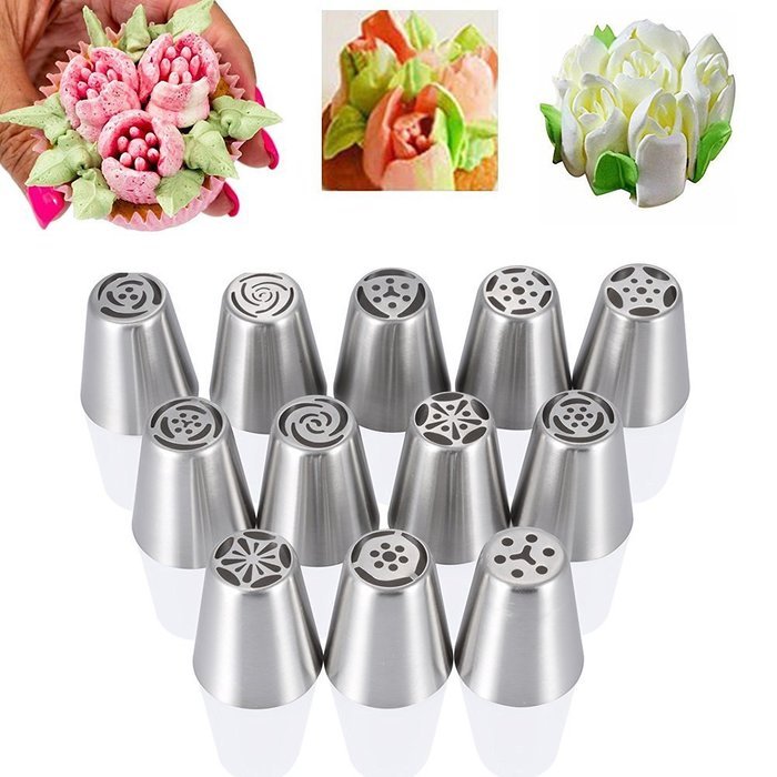 DDbest Russian Piping Tips 18 Pcs/SET - 17 Russian Tips+1 Tri-color Coupler - 304 Stainless Steel Large Size Icing...