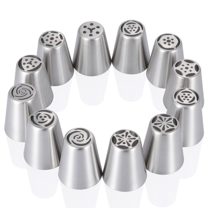 DDbest Russian Piping Tips 18 Pcs/SET - 17 Russian Tips+1 Tri-color Coupler - 304 Stainless Steel Large Size Icing... N2