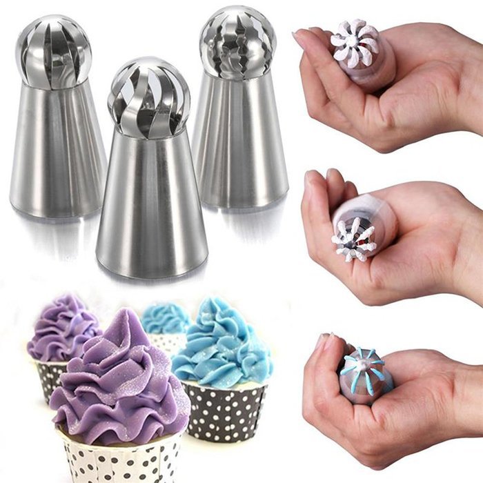 9Snail Cake Decorating Supplies NEW 3pcs/set Sphere Ball Tips Russian Icing Piping Nozzles Tips Pastry Cupcake N3