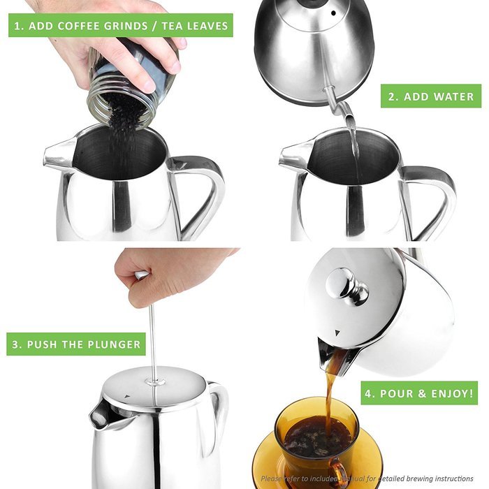LINKYO French Coffee Press - Stainless Steel Coffee Maker 34oz, 1L N7