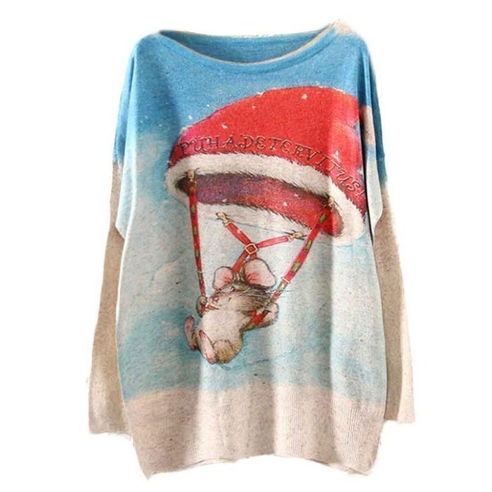 Knit Sweater,Morecome Womens Christmas Batwing Long Sleeve Loose Knitwear Tops (D) N18