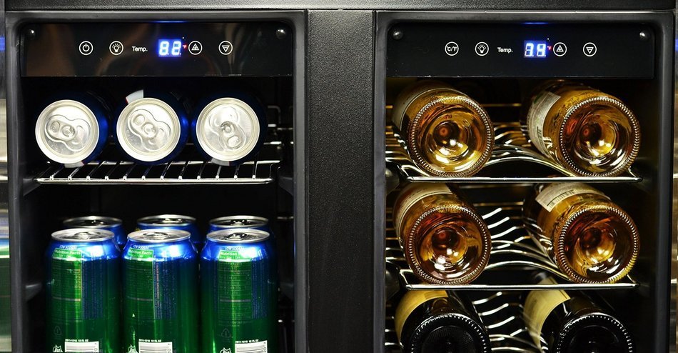 NewAir AWB-360DB 18 Bottle 60 Can Dual Zone Built-In WIne & Beverage Cooler, StaInless Steel/Black N4