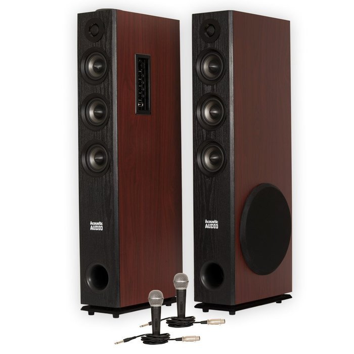 Acoustic Audio TSi650 Bluetooth Powered Floorstanding Tower Home Multimedia Speaker Pair and Mics TSi650M2