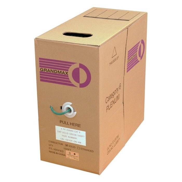 Grandmax CAT6 550MHz Shielded Solid Bulk Cable, 1000ft, STP Pull Box, CMR Rated, 100% Pure Copper, Multiple Colors... N67