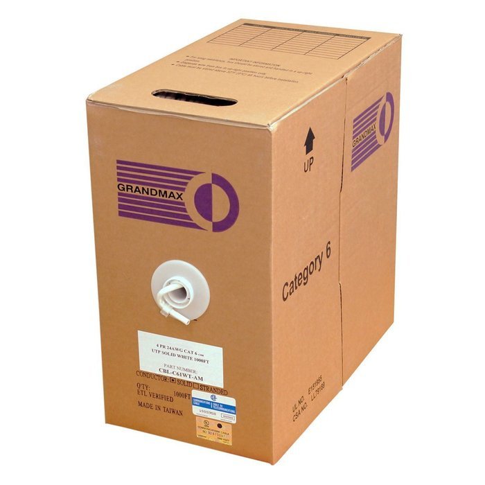 Grandmax CAT6 550MHz Shielded Solid Bulk Cable, 1000ft, STP Pull Box, CMR Rated, 100% Pure Copper, Multiple Colors... N68