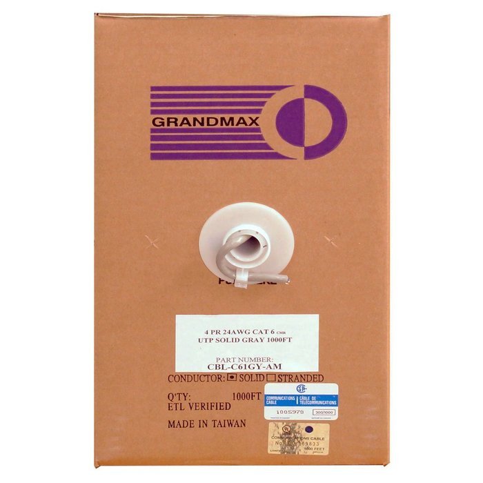 Grandmax CAT6 550MHz Shielded Solid Bulk Cable, 1000ft, STP Pull Box, CMR Rated, 100% Pure Copper, Multiple Colors... N69