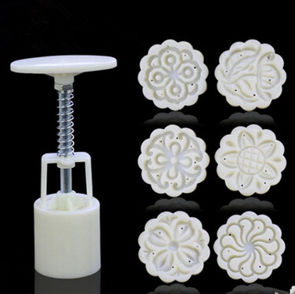 Round Shape Moon Cake Pastry Mold Hand Pressure 30g One Barrel 6 Flower piece baking mold