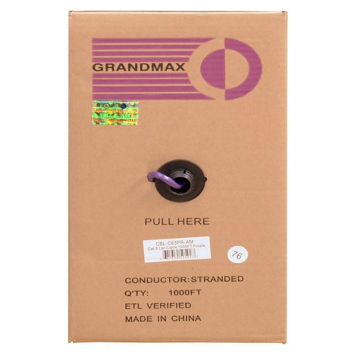 Grandmax CAT6 550MHz Shielded Solid Bulk Cable, 1000ft, STP Pull Box, CMR Rated, 100% Pure Copper, Multiple Colors... N72