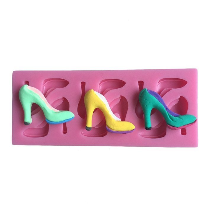 FLY DIY Baking Tools 3D High-Heeled Shoes Shaped Silicone Cake Mold,Pink
