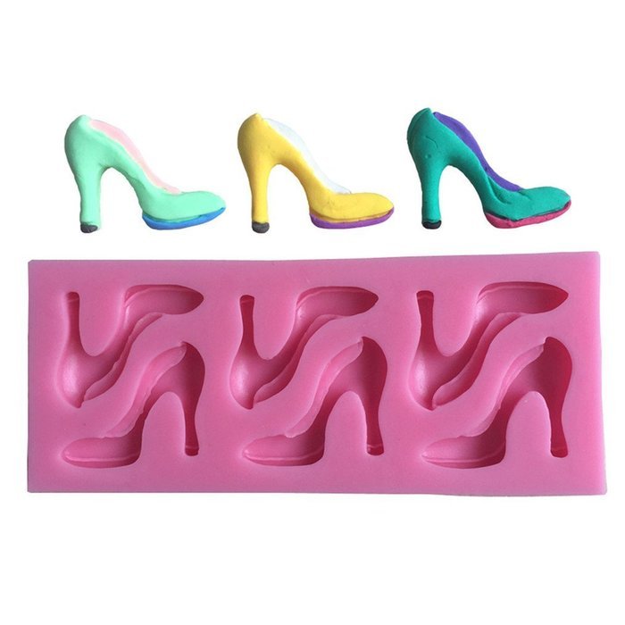 FLY DIY Baking Tools 3D High-Heeled Shoes Shaped Silicone Cake Mold,Pink N2
