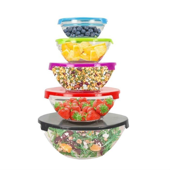 10 Piece Glass Mixing and Storage Bowl Set with Colored Lids Most Sold Item