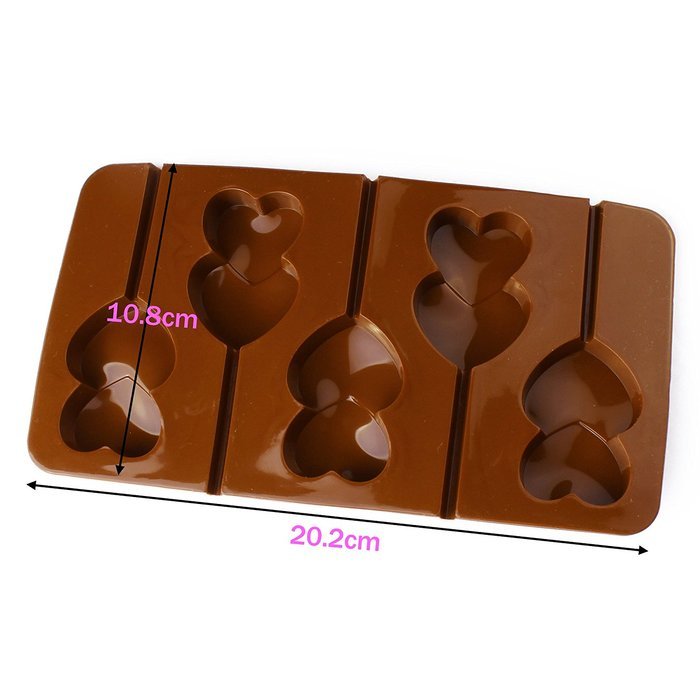 Home.lolo Double Hearts Lollipop Silicone Mold 5 Cavity Chocolate Cake Pan DIY SCM01A-02 N4