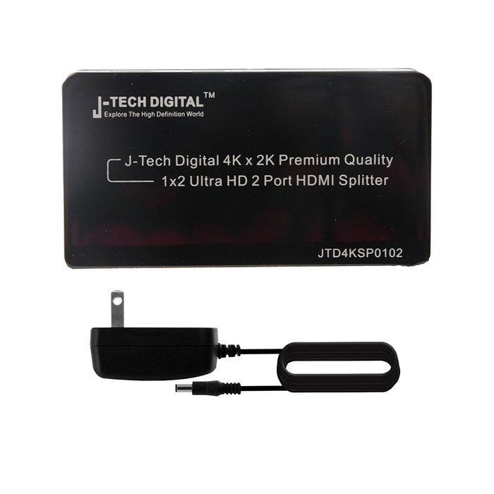 J-Tech Digital &reg; Premium Quality 2-port Hdmi V1.4 1x2 Powered Amplifier Splitter 1 in 2 Out with Ultrahd 4k X... N4