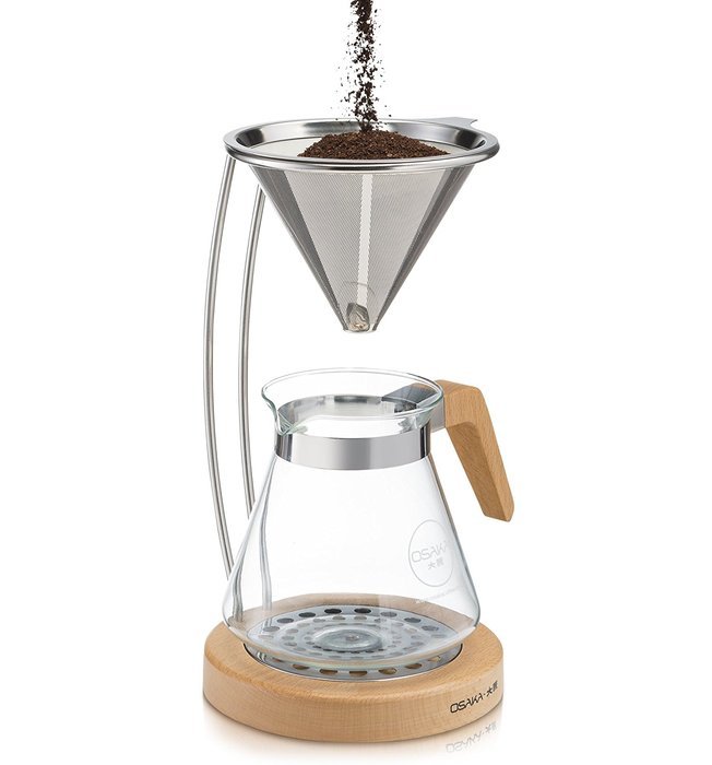 Osaka Pour-Over Coffee Dripper with Wood Stand - Full Brewing Set for a Homemade Pourover. "Lake Mashu" (Natrual) N12