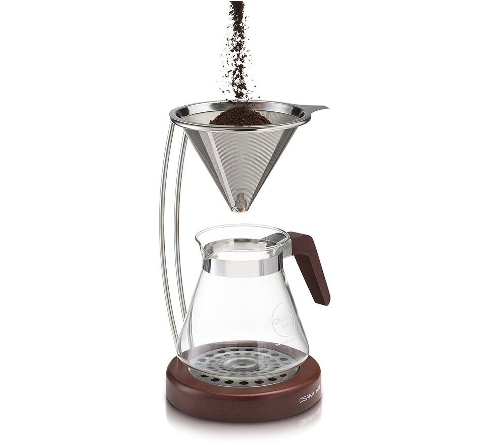 Osaka Pour-Over Coffee Dripper with Wood Stand - Full Brewing Set for a Homemade Pourover. "Lake Mashu" (Natrual) N13