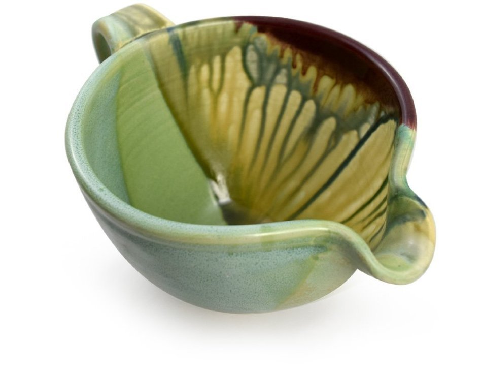 American Made Stoneware Pottery Batter Mixing Bowl with Wire Whisk, Drip Style, 32-oz N4