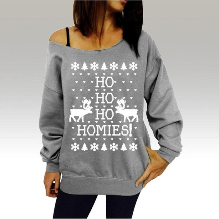 Xmas Pullover Shirt,Morecome Womens Christmas Printing Off Shoulder Sweatshirt (XL, Green) N28
