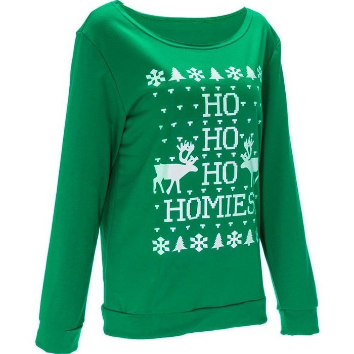 Xmas Pullover Shirt,Morecome Womens Christmas Printing Off Shoulder Sweatshirt (XL, Green) N32