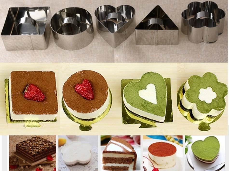 5pcs/set Stainless Steel Small Mousse Ring Cheese Cake Cookie Cutter Mold Food Rings Baking Mold Set 5 Shapes N3