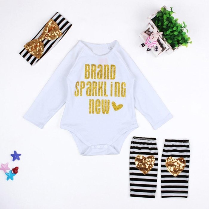 Clothes Set ,BeautyVan 3Pcs Newborn Baby Set Clothes Print Romper Bodysuit Leg Warmer Outfits Gift (9M, Gold)