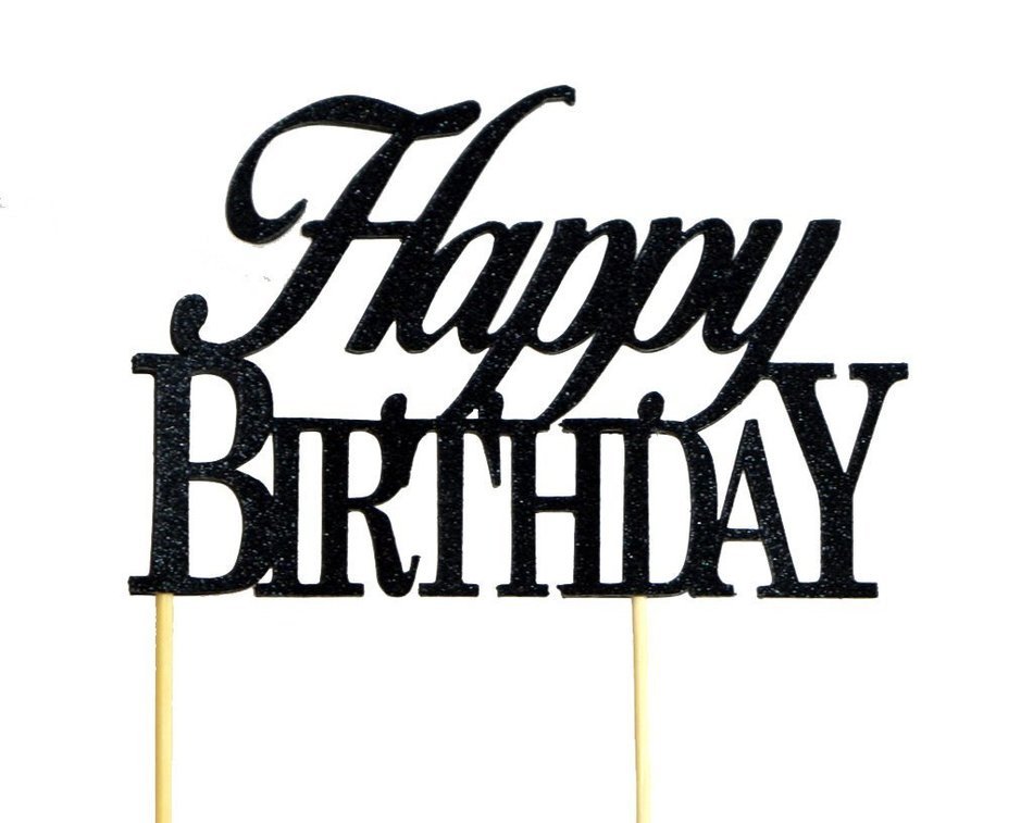 All About Details Black Happy-birthday Cake Topper