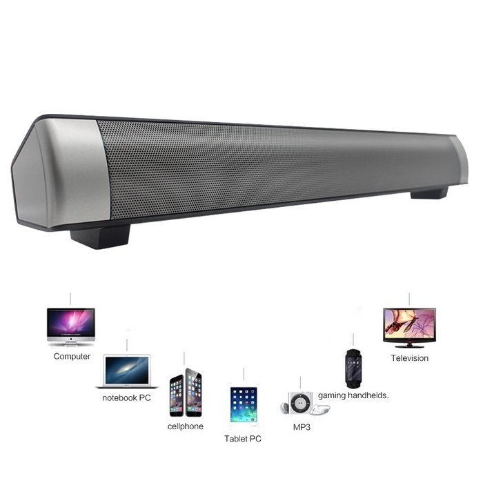 Wireless Sound Bar Bluetooth Speaker, Support TF card, 15.7in (Silver) N11