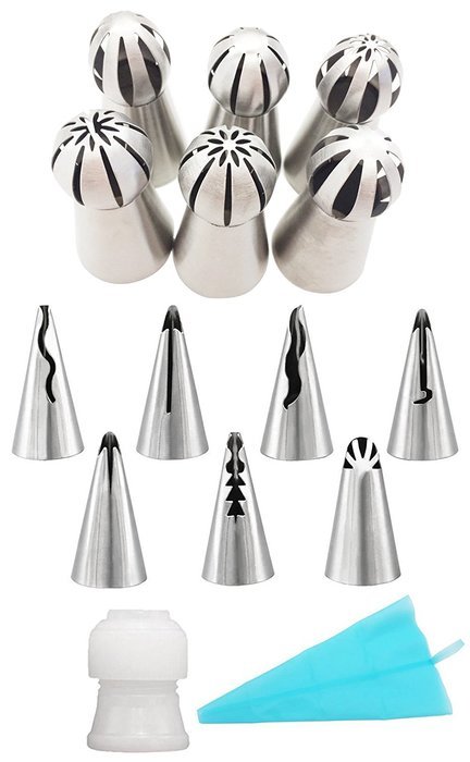 KOOTIPS 6Pcs Sphere Ball Tips and 7pcs Bobbi Skirt Icing Tips Icing Piping Nozzles Tips Pastry Cake Fondant Cupcake N3