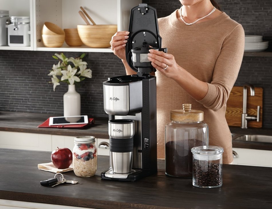Mr. Coffee Grind n Brew Coffeemaker with Built-In Grinder and Travel Mug, SCGB200 N8