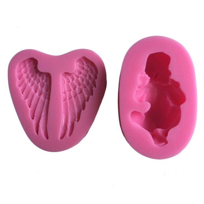LYNCH 1Set Sleeping Baby And Angel Wing Types Silicone Cake Mold Chocolate Fondant Mould,Pink N6