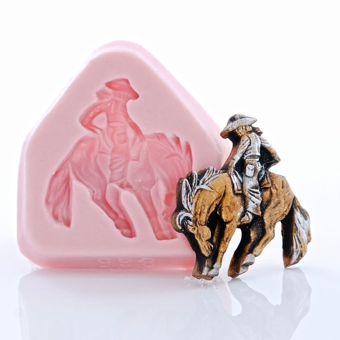 Cowboy Bronc Rider Silicone Mold Chocolate, Fondant Food Safe Mold Resin, Polymer Clay Flexible Craft Mold. N5