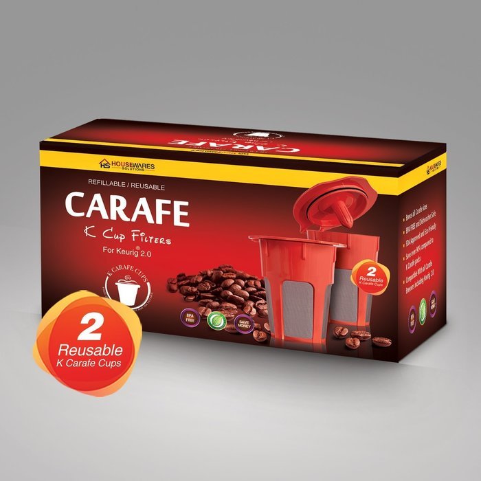 2 Refillable/Reusable Carafe KCup Filters by Housewares Solutions for Keurig 2.0: K200, K300, K400, K500 Series... N6