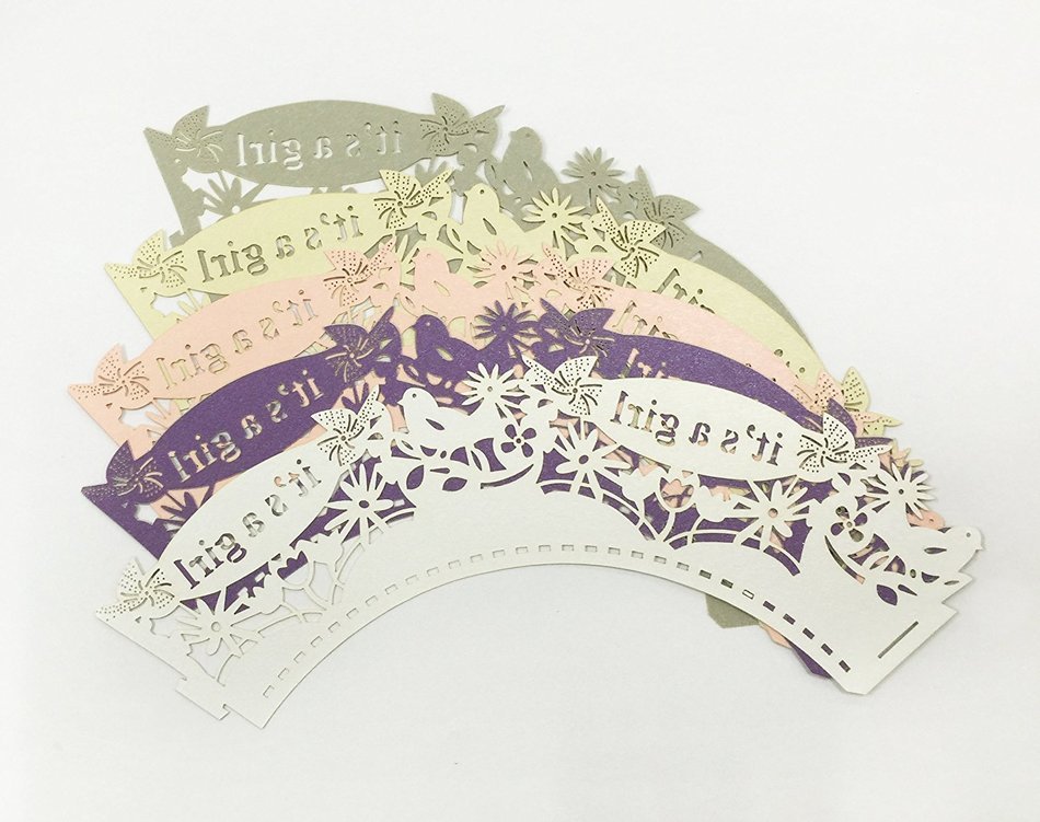 HUAL Cupcake Wrappers 50 Filigree Artistic Bake Cake Paper Cups it's a girl Lace Laser Cut Liner Baking Cup Muffin... N8