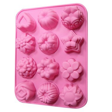 Sher Silicone Cupcake Candy Chocolate Mold 12 Flowers(Random Color)